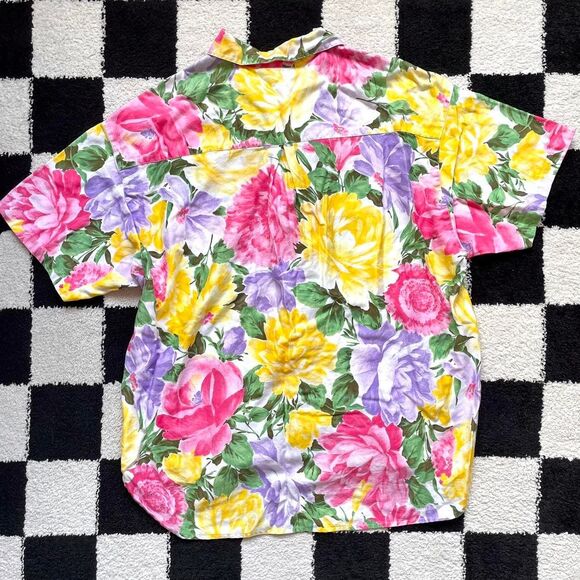 Colorful Floral Button Down Blouse - Picture 2 of 4